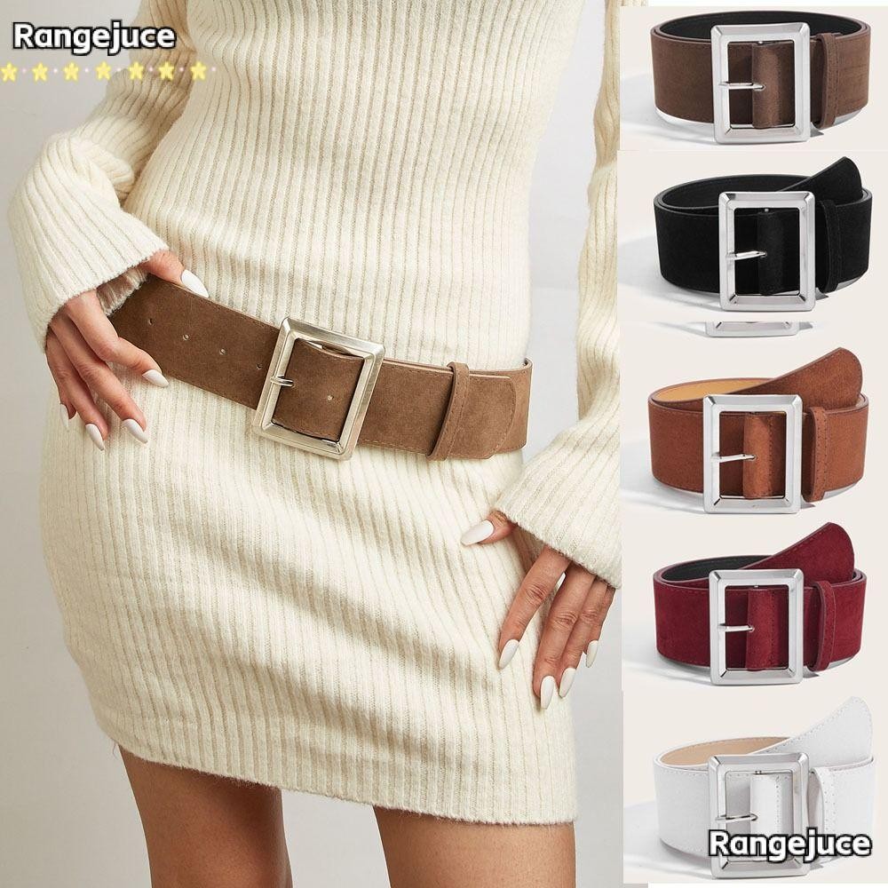 Rangejuce เข็มขัดขาหัวเข็มขัด, สไตล์ Maillard หนังนิ่มหนังเข็มขัดกว้าง, ผู้หญิงแฟชั่นอเนกประสงค์ Casual Luxury Design กางเกงชุดเข็มขัดของขวัญ