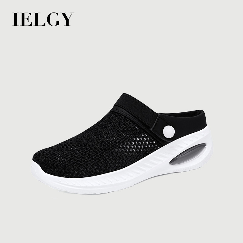 IELGY 2025สีชมพู ผู้หญิงฤดูใบไม้ผลิใหม่สบายๆบินสานระบายอากาศกึ่งลื่นบนรองเท้าผู้หญิง
