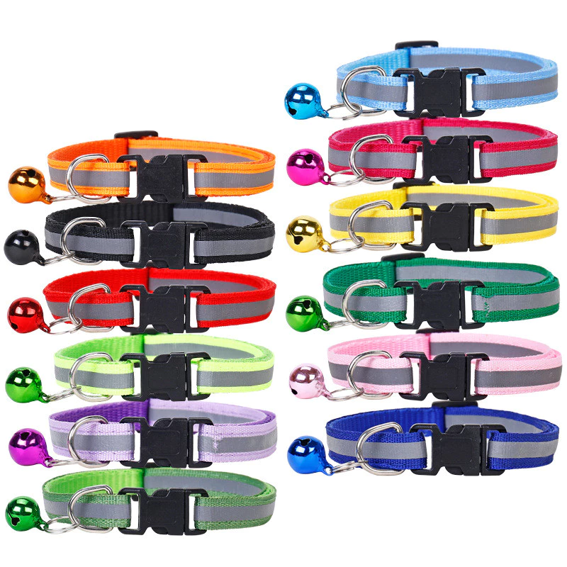 ปลอกคอแมวแบบ Snap-On ที่สามารถปรับได้คุ้มค่าพร้อมกระดิ่งสะท้อนแสงปลอกคอไนลอนแข็งแรงสําหรับลูกแมวแมวสัตว์เลี้ยงอุปกรณ์สร้อยคอแมว