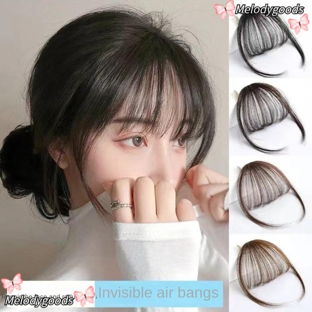 Melodg Air Bangs Hairpiece,สําหรับสาวสีดําสีน้ําตาล Mini Fake Bangs, ผู้หญิงสังเคราะห์ Hairpiece Ext