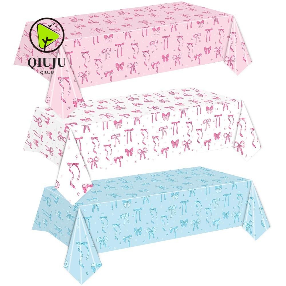 เสื้อผ้าโต๊ะ ชิวจู,ผ้าคลุมโต๊ะแบบใช้แล้วทิ้งธีมวันเกิดโบว์,ผ้าปูโต๊ะกันน้ําพลาสติกสี่เหลี่ยมสําหรับเด็กผู้หญิง