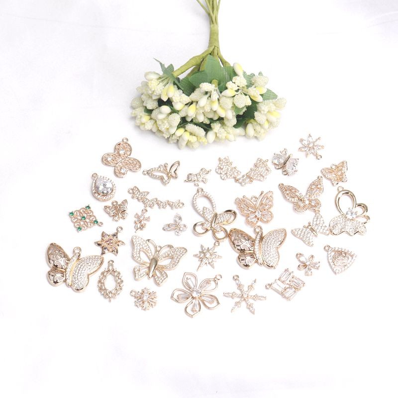 1 Rare Earth Glass Edge อัญมณีเพทาย Micro-Inlaid ผีเสื้อ Five-pointed Star จี้สร้อยคอ DIY Hairpin Yi