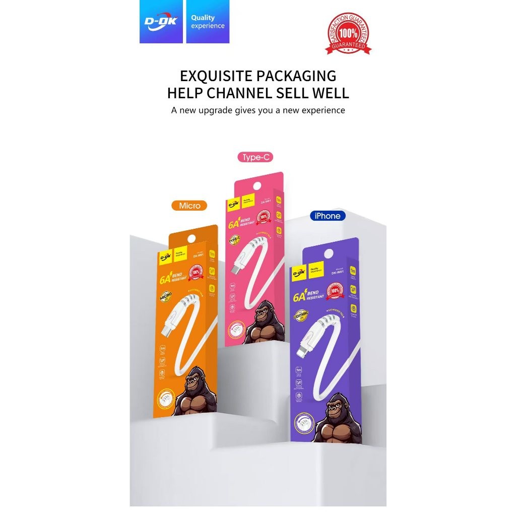 สาย ชาร์จUSB ชาร์จเร็ว 6A  DK-W01 สายชาร์จ MICRO TYPE-C สายยาว 1เมตรสาย USB