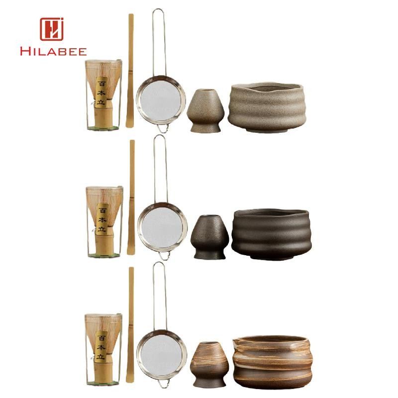 [hilabee] 5 ชิ้นชุดมัทฉะญี่ปุ่นชุดชงชามัทฉะ Sifter เซรามิคแบบพกพาแบบดั้งเดิมชามมัทฉะแบบดั้งเดิมสําหรับห้องชา