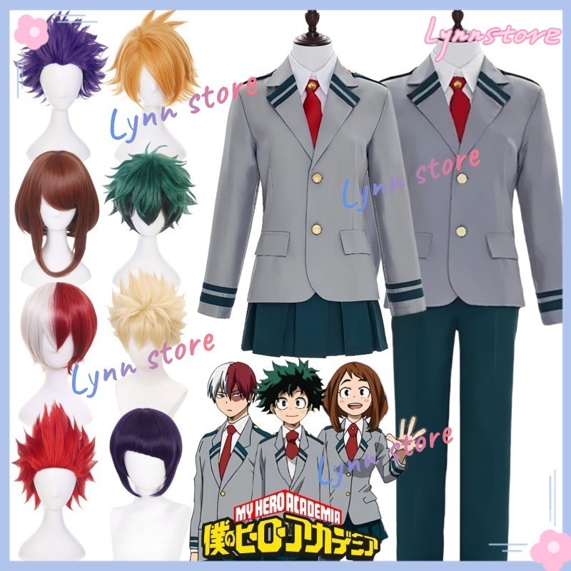 Xs-3xl MY HERO ACADEMIA อะนิเมะคอสเพลย์เครื่องแต่งกาย KATSUKI OCHACO SHOUTO lZUKU คอสเพลย์ชุดนักเรียนวิกผมชุด
