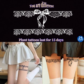 สีดําริบบิ้นแบบสักสาวเซ็กซี่ขาพืชสักสติกเกอร์รอยสักกันน้ําติ…