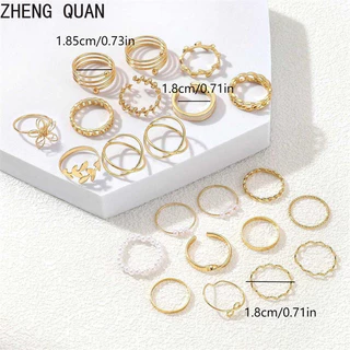22pcs 28pcs Minimalist หัวใจ Wave แหวนชุด Cubic Zirconia Accents ดอกไม้ Love ปรับ Stackable แหวนชุดผู้หญิงเครื่องประดับ Boho Chic วันหยุดของขวัญทุกวันสวมใส่อุปกรณ์เสริม