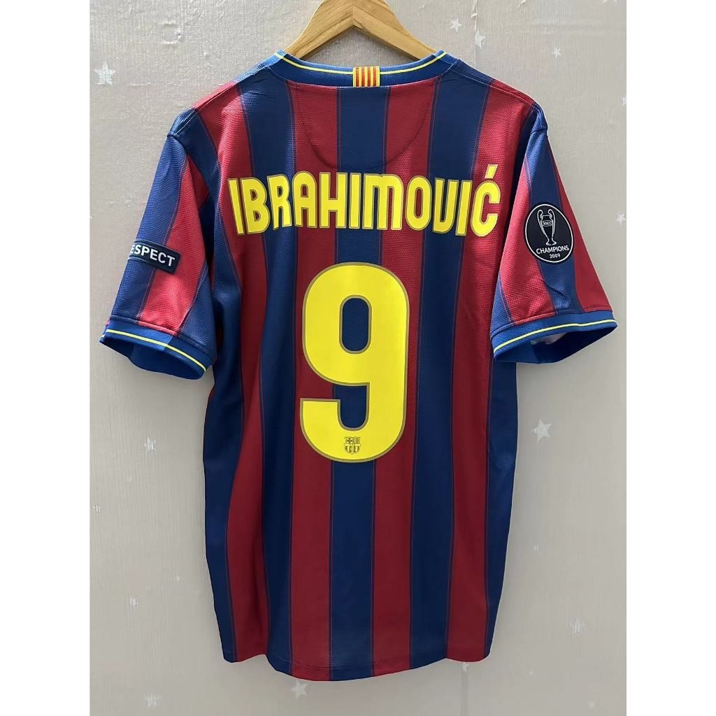 S-XXL 09-10 Barcelona Ibrahimovic & Messi Retro Soccer Jersey คุณภาพสูง เซ็ทสำหรับแฟนบอล