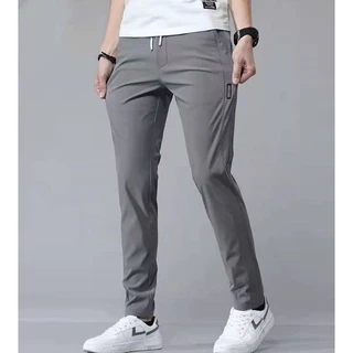 กางเกงขายาวผ้าไหมผู้ชายสบาย ๆ Breathable Cool Drawstring แห้งเร็วกีฬาสบาย ๆ