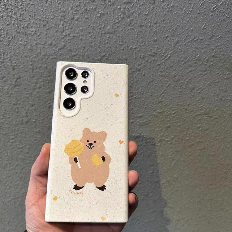 เคสโทรศัพท์มือถือ ลายหมีน่ารัก ย่อยสลายได้ สําหรับ Samsung s22 s22plus ultra S23 S23Plus s23fe s24 s24plus s24ultra