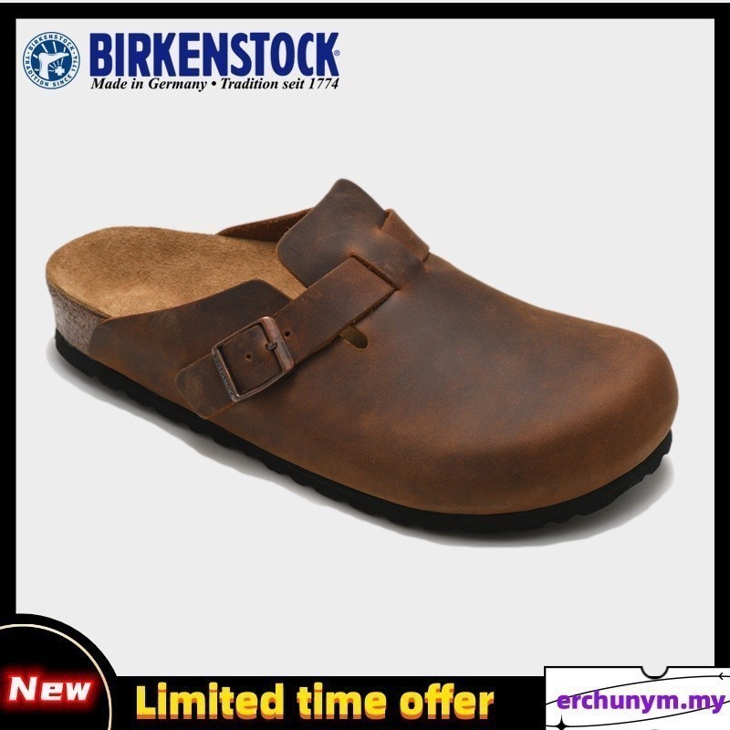 Birkenstock BIRKENSTOCK Boston รองเท้าแตะหนัง สีดํา คลาสสิก สําหรับผู้ชาย ผู้หญิง 34-46