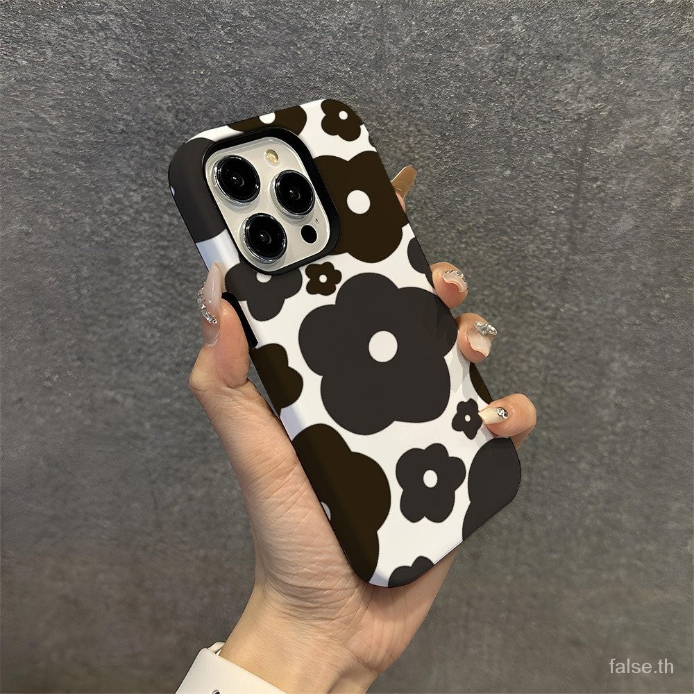 เคสโทรศัพท์มือถือแบบแข็ง สองชั้น ลายดอกไม้ สีดํา สไตล์ยุโรป อเมริกัน สําหรับ iPhone 11 12 13 14 15 pro max 13promax 14promax 13pro 14pro 11promax xr x xsmax 2 in 1