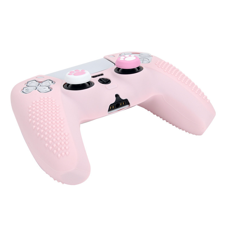 เคสจอยสติ๊ก ยางซิลิโคนนิ่ม กันลื่น ลายดอกซากุระน่ารัก สีชมพู สําหรับ PS5 PS5 PlayStation 5