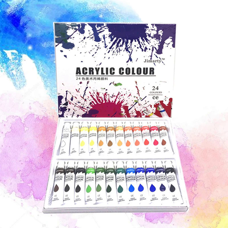 24Colors 12ML/Tube Acrylic Paint set color Art Painting paint  fabric Drawing set no 5paint brushes 