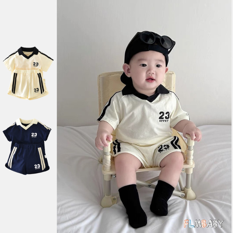 เสื้อโปโลแขนสั้น ผ้าฝ้าย แบบนิ่ม และกางเกงขาสั้น แฟชั่นฤดูร้อน สําหรับเด็กผู้ชาย และเด็กผู้หญิง อายุ 1-3 ปี