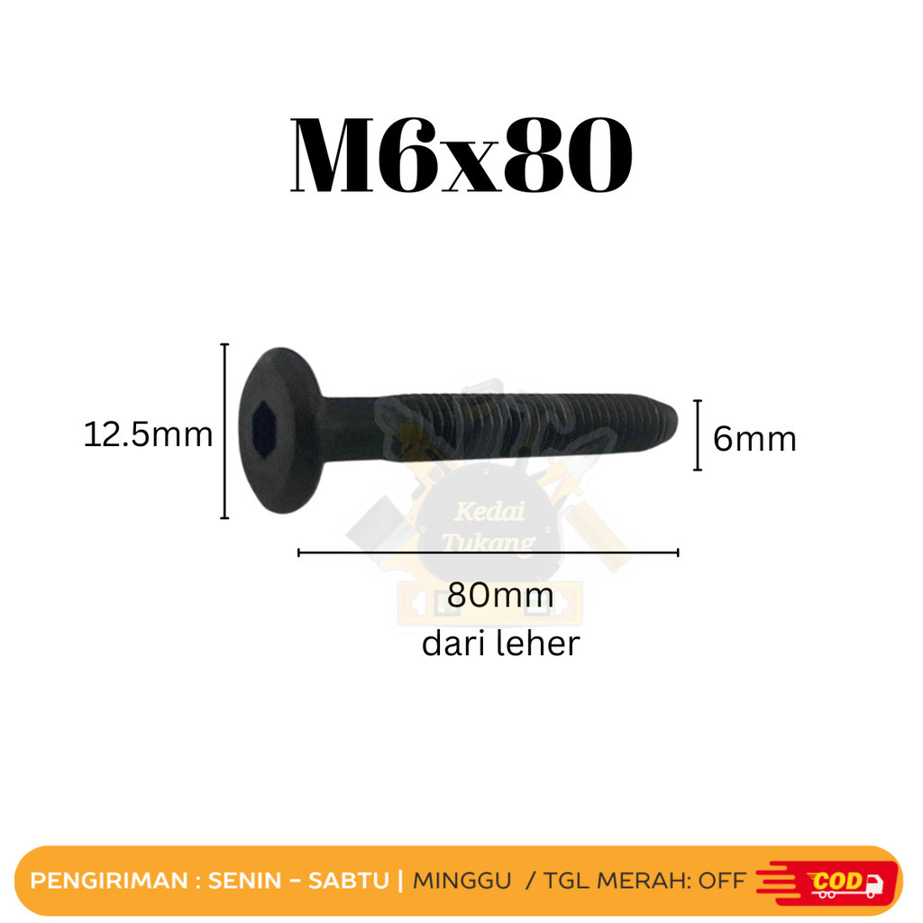SHOPWORKER JCBC Bolt M6x80 M6 x 80 Knockdown Bolt L Key Bolt เฟอร์นิเจอร์ Bolt Divan Bolt