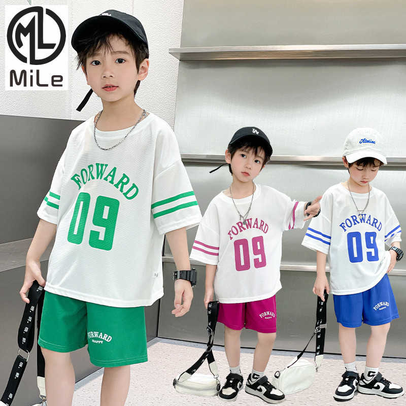 [ML] เสื้อยืดแขนสั้น กางเกงขาสั้น ขนาดเล็ก กลาง 80-160 ซม. แฟชั่นฤดูร้อน สําหรับเด็กผู้ชาย @-