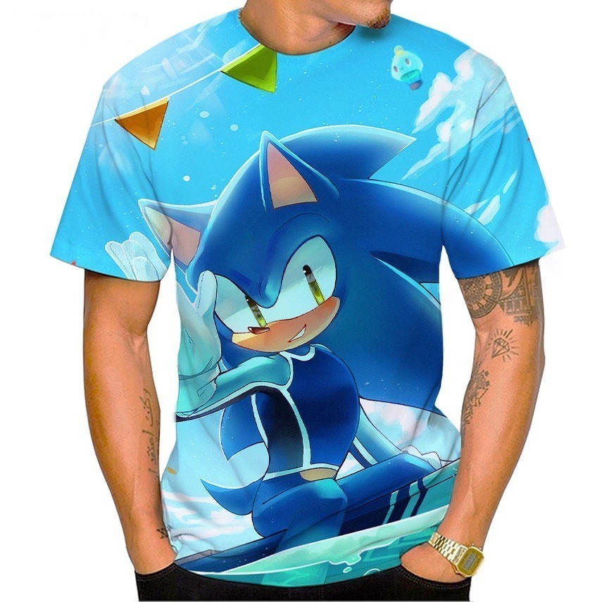 ใหม่ เสื้อยืดแขนสั้น พิมพ์ลายอนิเมะ Sonic the Hedgehog 3D แฟชั่นฤดูร้อน สําหรับผู้ชาย และผู้หญิง 2024