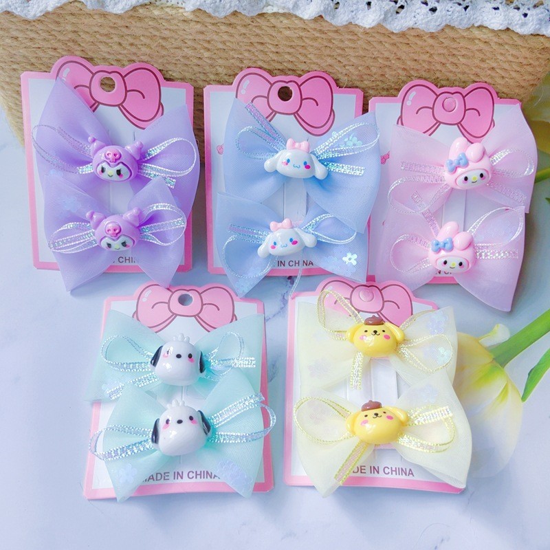 SANRIO กิ๊บติดผม ผ้าตาข่าย ลายการ์ตูนซานริโอน่ารัก สไตล์เกาหลี สําหรับเด็กผู้หญิง