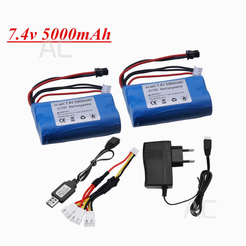 AC Upgrade 7.4v 5000mah battery and Charger For WPL MN99S D90 U12A S033g Q1 H101 RC Toy Boat Cars Ta