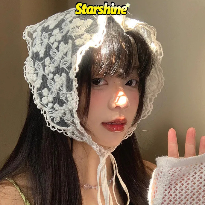 เกาหลี Ins ลูกไม ้ ผ ้ าพันคอผมผู ้ หญิง Retro สามเหลี ่ ยมผมสายคล ้ องผมกระเป ๋ า Headscarf หมวก Travel Photo Headband Turban อุปกรณ ์ เสริม