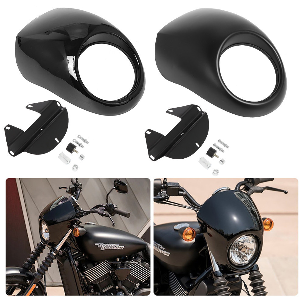 YJ Motorcycle Headlight Mask Head Light Fairing Cover Front Fork Mount Kits For Harley Dyna FX Sportster XL 1200 883 Iro