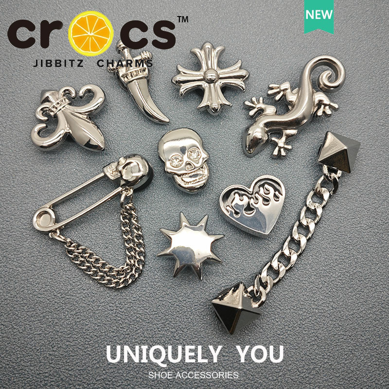 โลหะ jibbitz crocs แท้ กระดุมรองเท้า charms รองเท ้ าหัวเข ็ มขัด DIY เงินเนื ้ อคุณภาพสูงโลหะแฟชั ่ นรองเท ้ าอุปกรณ ์ เสริม