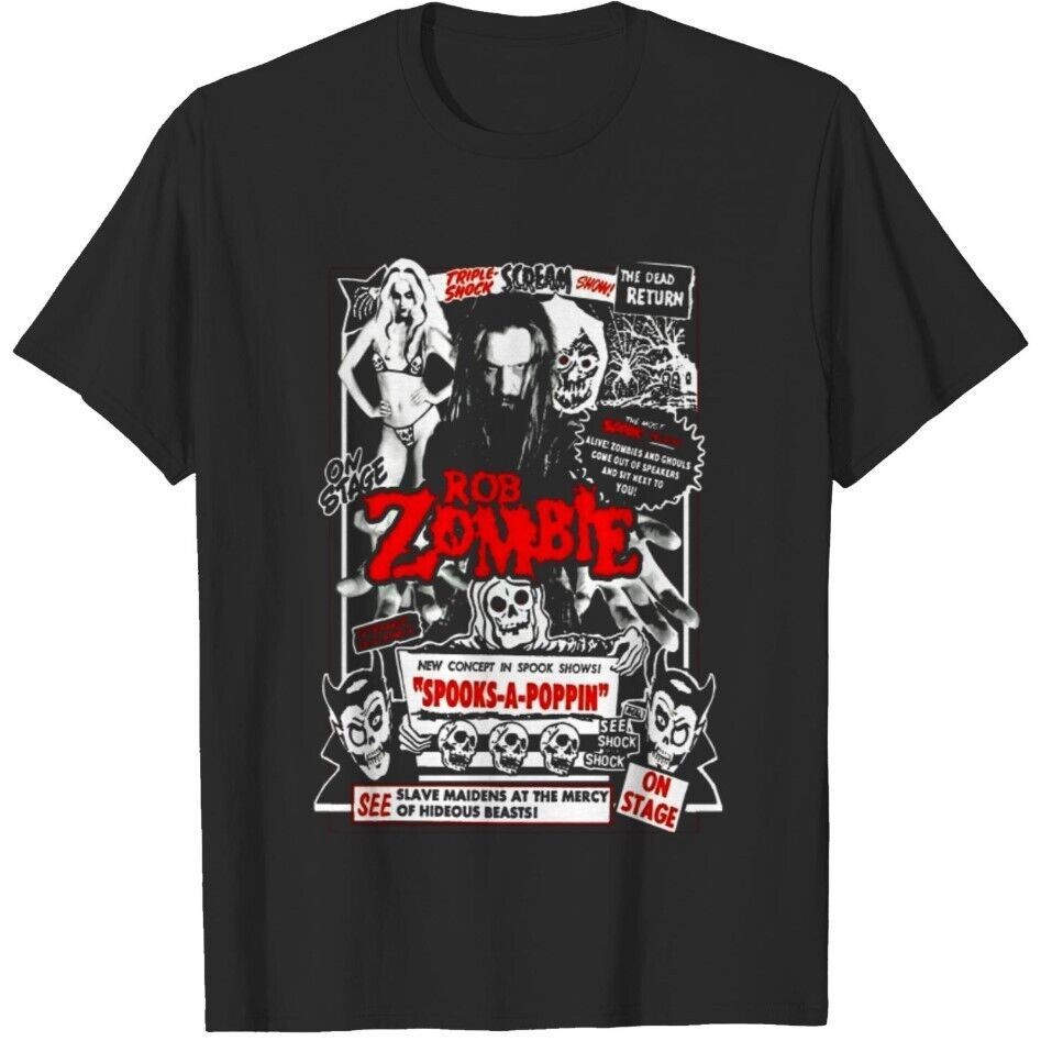 Rob Zombie Shirt เสื้อยืดแขนสั้นสีดํา