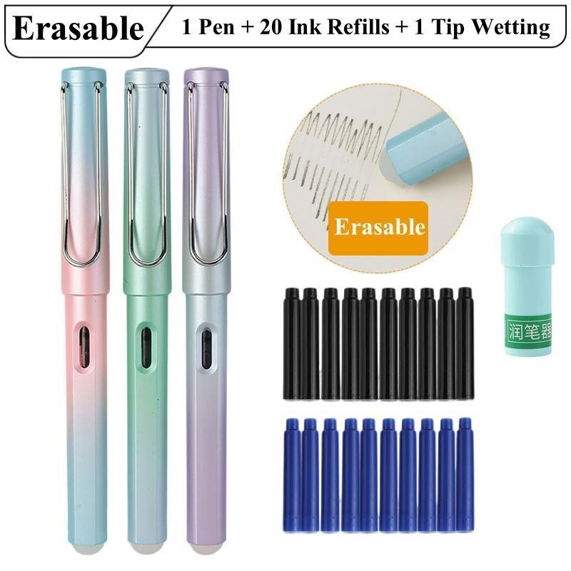 1ปากกาหมึกซึมลบได้ + 20 เติมหมึก 0.5 มม.สีดํา/สีฟ้าที่มีอยู่นักเรียนโรงเรียนสํานักงานเครื่องเขียนรีฟิลอุปกรณ์การเขียน
