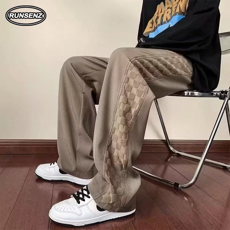 S-8xl เกาหลี Pop กางเกงลายสก ๊ อตผู ้ ชาย Plus ขนาดกางเกงขายาว Simple Causal หลวมกางเกงขาตรง