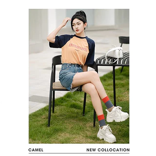 Camel Daddy รองเท ้ าฤดูใบไม ้ ผลิกีฬาผู ้ หญิง Breathable Retro แพลตฟอร ์ มยกรองเท ้ าลําลอง