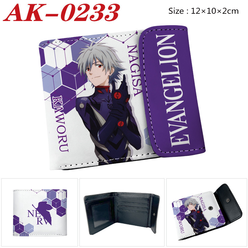 Evangelion Kawou สีการ ์ ตูน PU หนังเด ็ กปกปิดหัวเข ็ มขัดกระเป ๋ าสตางค ์ สั ้ นกระเป ๋ าเงินเหรียญนักเรียน