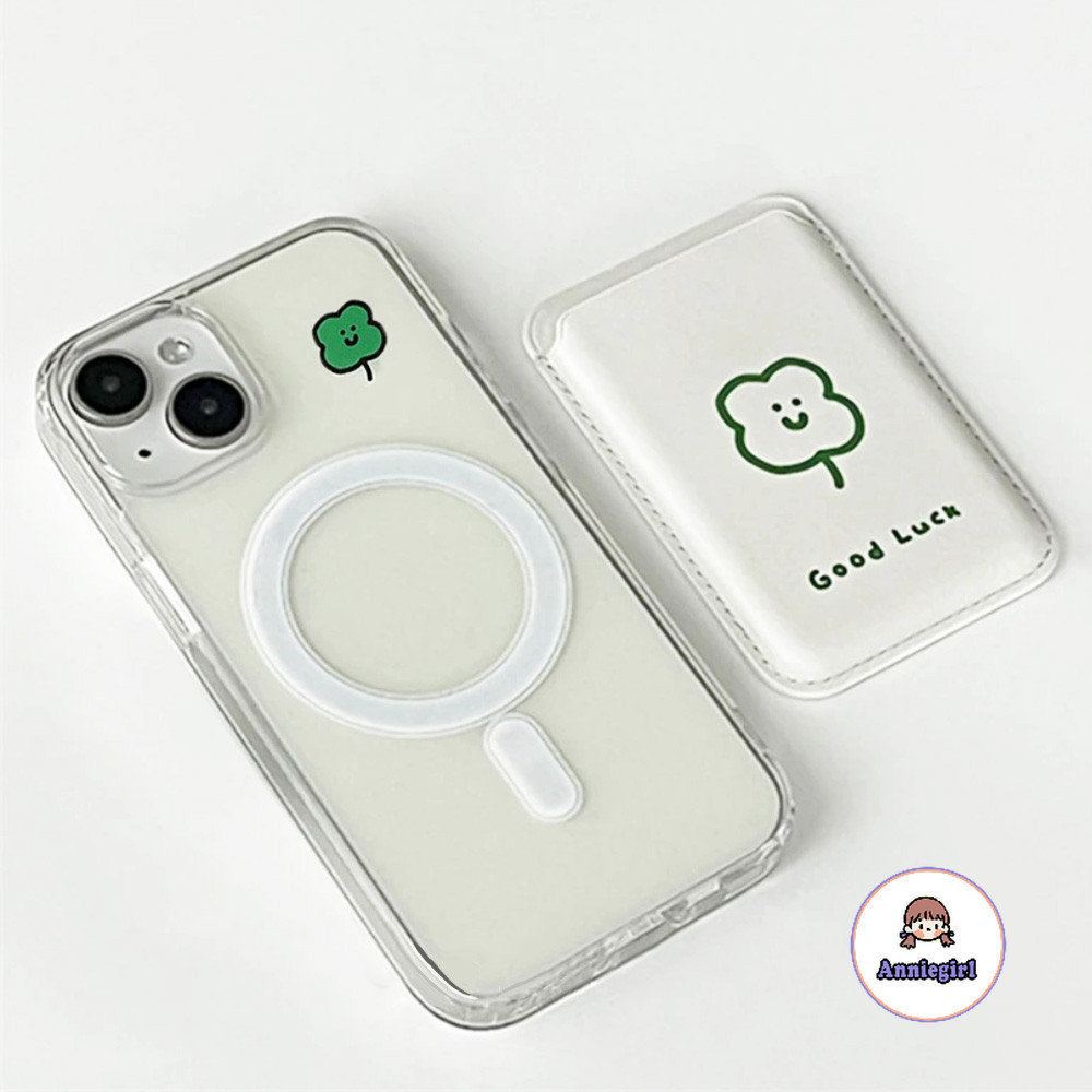 Simple หนังแม่เหล็กผู้ถือบัตรเคสโทรศัพท์สําหรับ IPhone 11 15 14 Pro Max 12 13Promax XS XR 7 8Plus Clover อะคริลิค Clear Anti-drit โทรศัพท์ปกหลัง