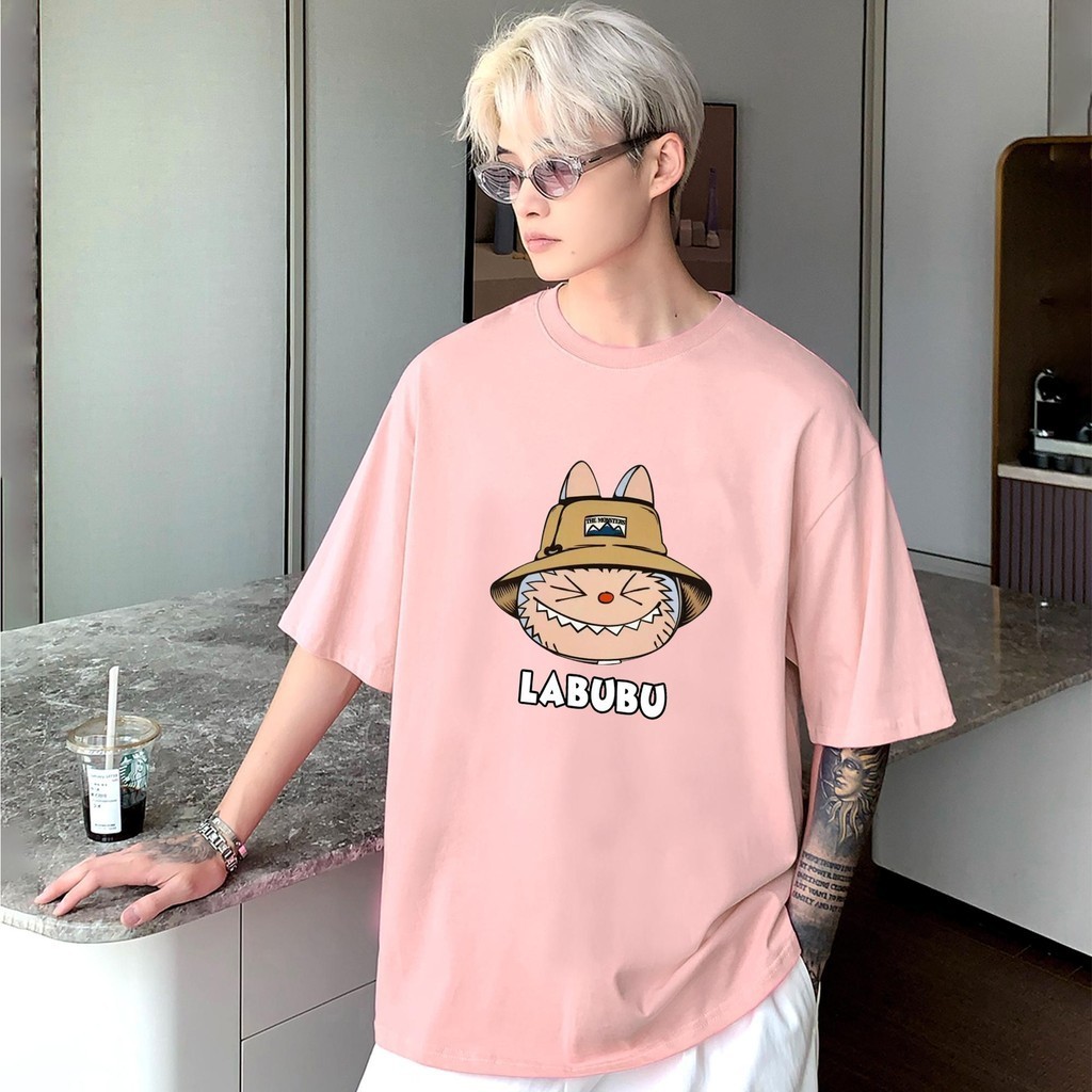 You-T Labubuเสื้อยืด สีชมพู สไตล์ลำลอง ผ้าcotton 100% ผ้าฝ้ายนิ่ม ไม่ยืดไม่ย้วย ลาย labubu Rabbit13