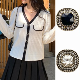 5 ชิ้นวินเทจเกรดสูงฝังปุ่มเพชรสแควร์ปุ่มโลหะผู้หญิงเสื้อสูทเ…