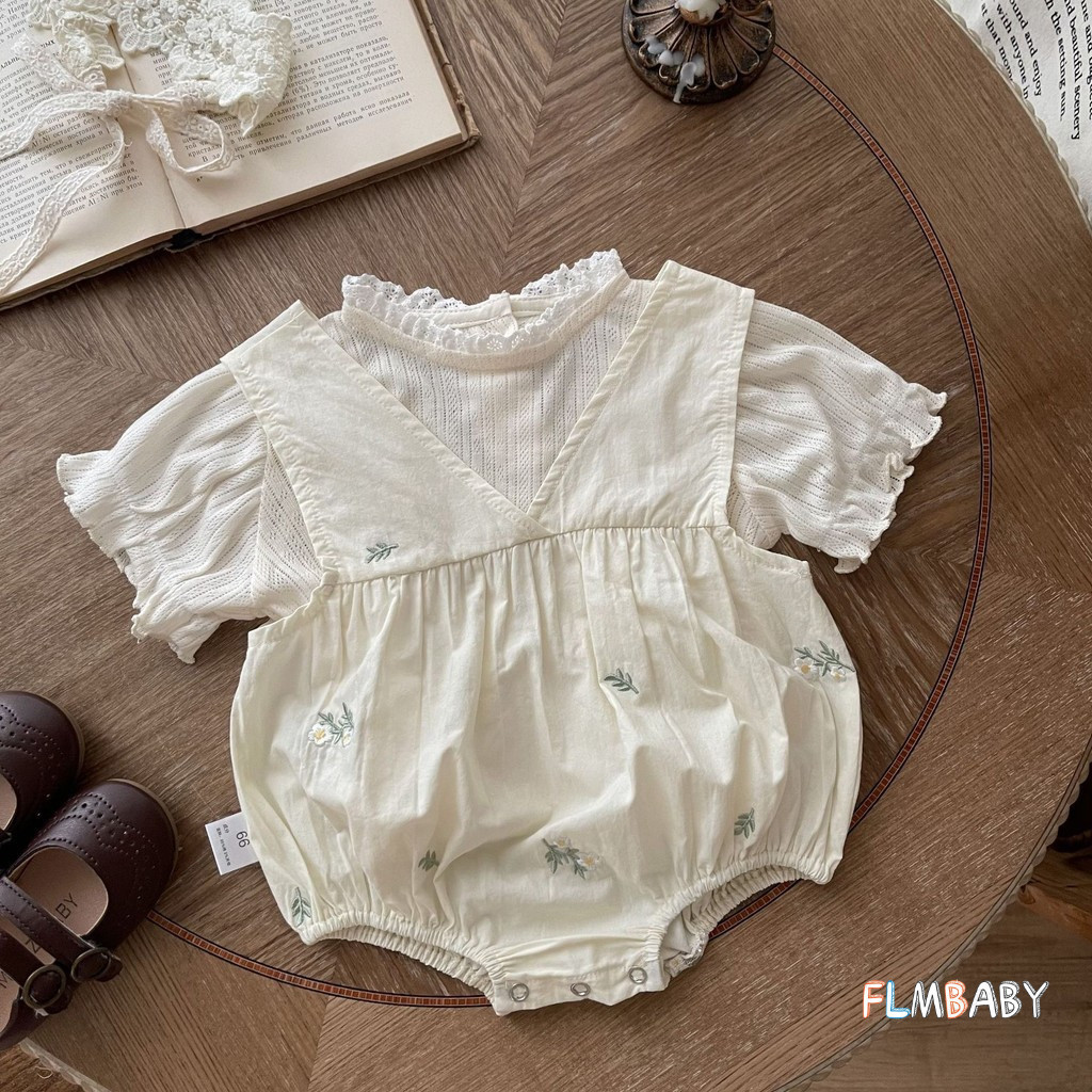 ฤดูร้อนเด็กแขนสั้นเสื้อยืด ชุดรอมเปอร์ ดอกไม้เสื้อผ้าเด็ก 0-2 ปี
