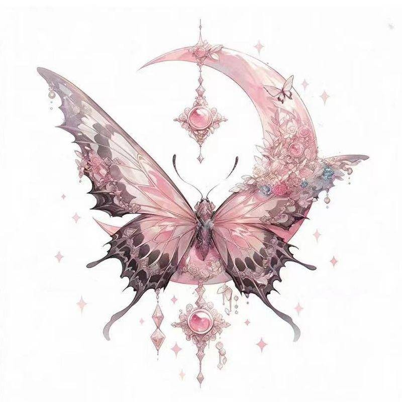 Tatoo สติกเกอร ์ ชั ่ วคราว Moon Butterfly รอยสักชั ่ วคราวกันน ้ ําน ่ ารักคอแขน Last 15 วัน