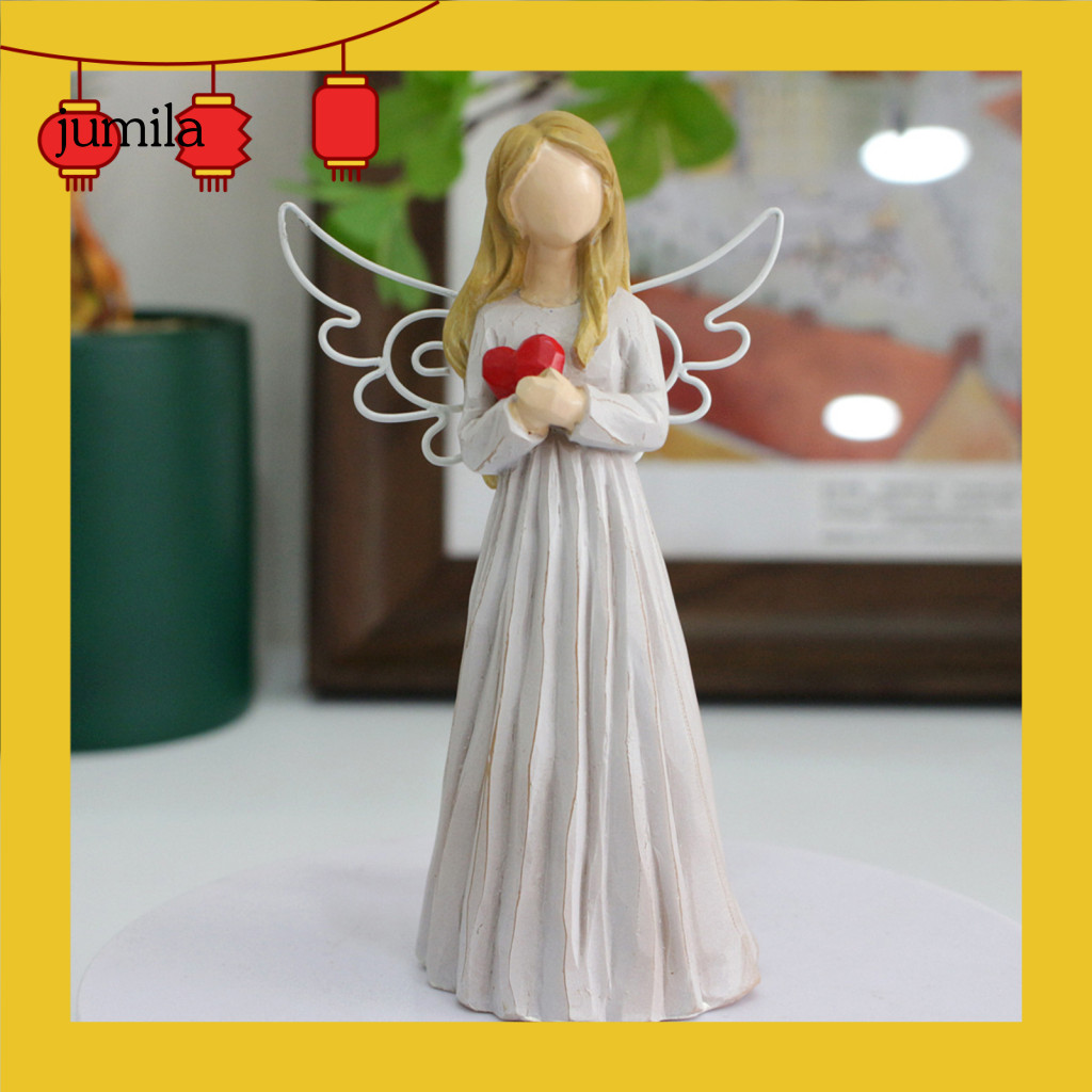 [JU ] โต ๊ ะ Angel รูปปั ้ น Holding Heart Angel รูปปั ้ นผม Golden Wing สาวเรซิ ่ นรูปปั ้ น Beautiful Angel Figurine สําหรับ Home Office Decor คริสต ์ มาสของขวัญวันเกิด