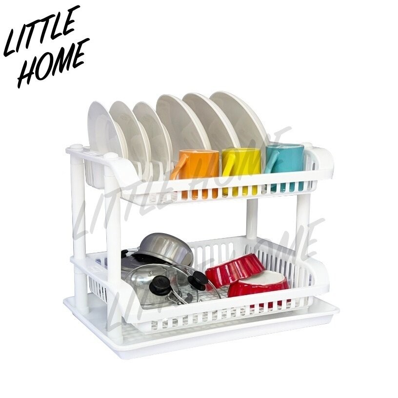 LITTLEHOME SC262/2 ชั้นคว่ำจาน ชั้นวางจานพลาสติก ที่คว่ำจาน ที่คว่ำจาน 2 ชั้น ชั้นวางจาน 2 ชั้น พร้อมถาดรอง (B3)