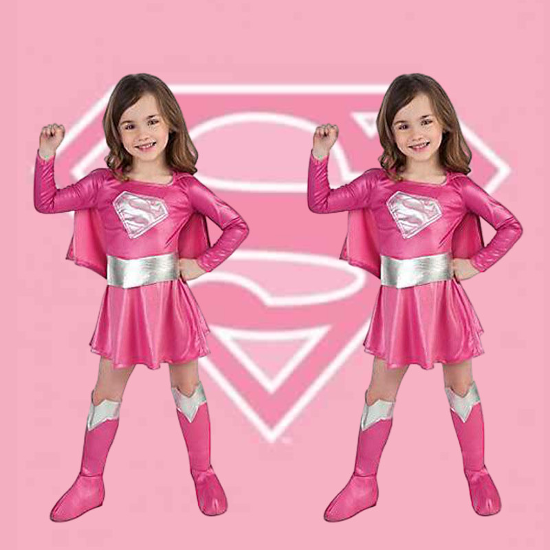 ชุดเด็ก Supergirl เครื่องแต่งกาย Supergirl เครื่องแต่งกายเสื้อคลุมเครื่องแต่งกายคอสเพลย์ Superhero W