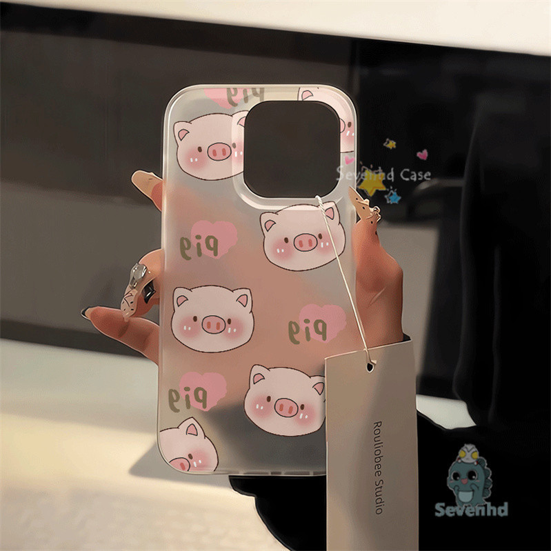 Hearts Pink Piggyน่ารักเข้ากันได้สําหรับiPhone 15 11 12 13 14 Pro Max X Xr Xs Max 7 8 6 6s Plus SE 2020 Frosted Ultra Thinเคสโทรศัพท์ป้องกันกันกระแทกTPU Clearปกหลัง