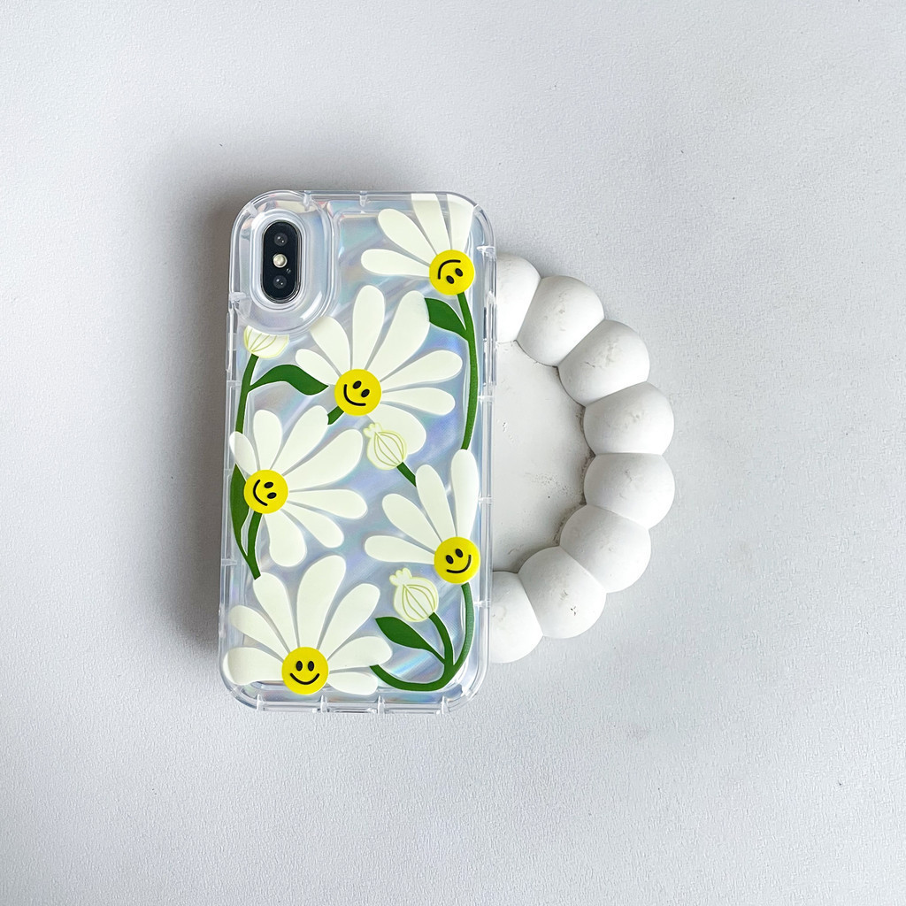 I.Case_Store เคสโฮโลแกรม 2 Dazzle ลายดอกเดซี่ 3D สีขาว ยิ้มสดใส รองรับ iPhone 7 8 Plus X Xr XsMax 11