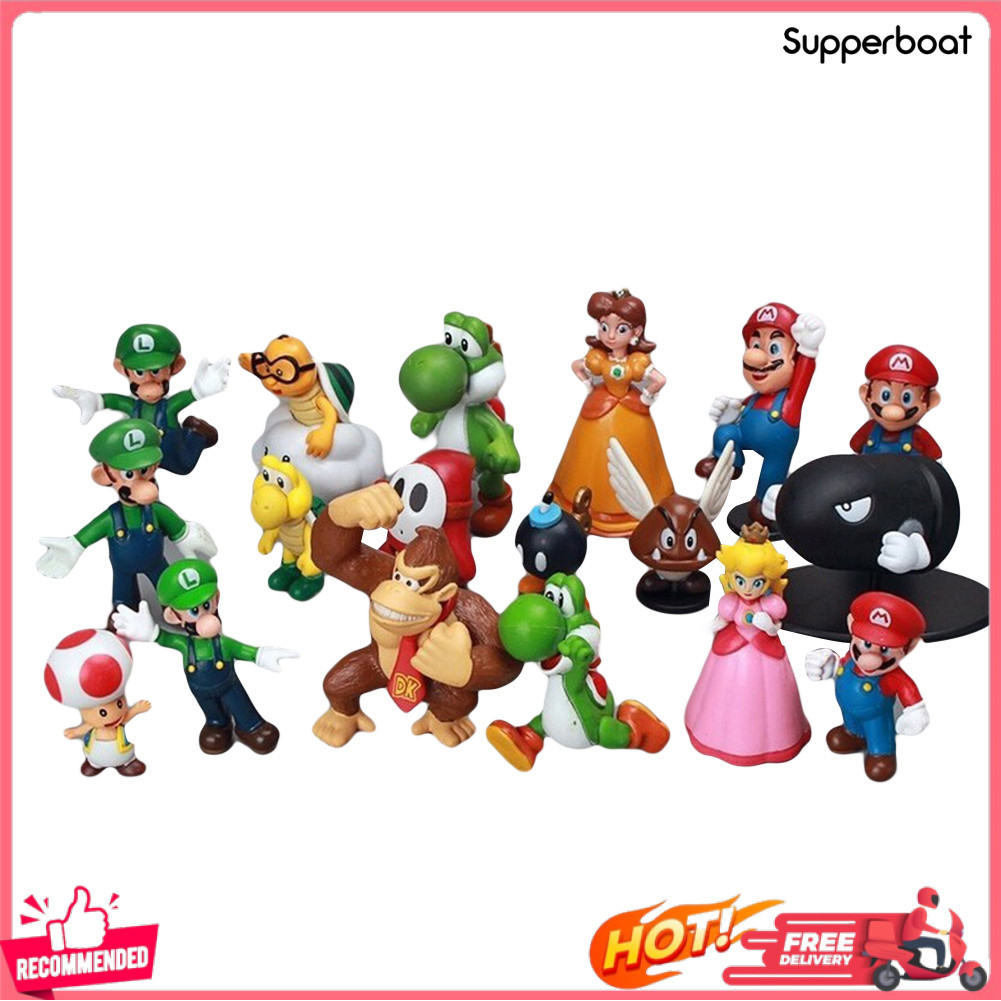 Spb _18Pcs/Set Mini Super Mario Bros Luigi ตุ ๊ กตา PVC ของเล ่ นของขวัญตัวเลข Party Supplies