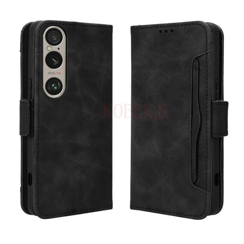Multi-Card Slots Casing Sony Xperia 1VI 2024 Xperia1VI Flip Case PU Leather Wallet Case Card Stand H