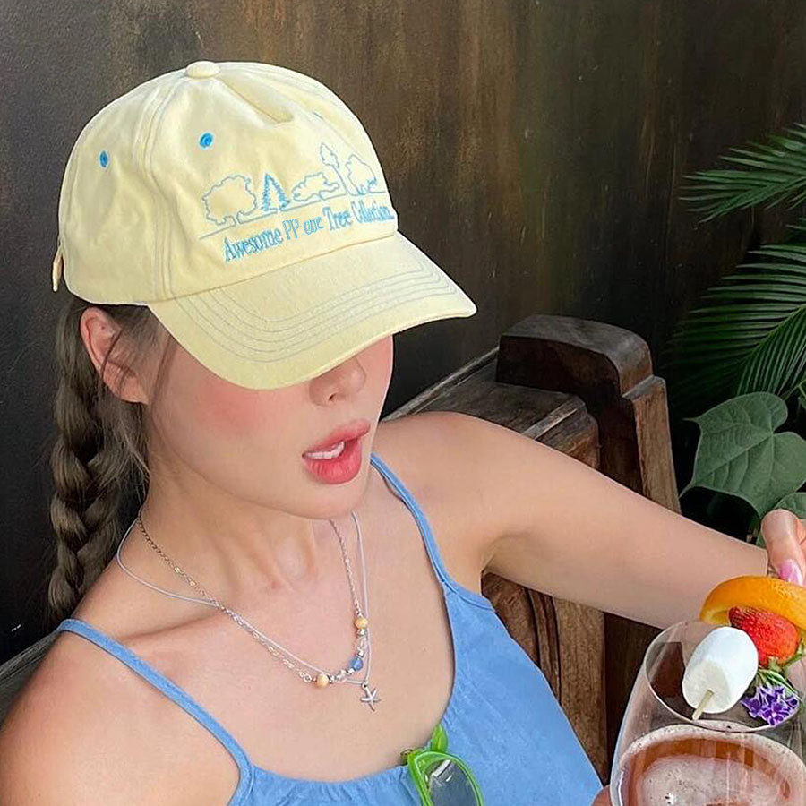 เกาหลีเกาหลีฤดูร ้ อนสไตล ์ ใหม ่ ต ้ นไม ้ รูปแบบโครงร ่ างเบสบอลหมวกหญิง ins Blogger Heejoo สไตล ์ เดียวกันหมวกสีเหลือง