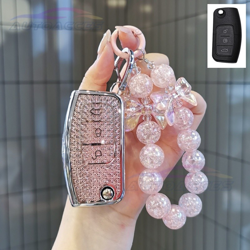 ฝาครอบกุญแจรถสําหรับ Ford Fiesta Focus 2 Ecosport Kuga Escape Falcon B-Max C-Max Eco Sport Galaxy พับ 3 ปุ่ม Tpu Keybox ผู้ถือ