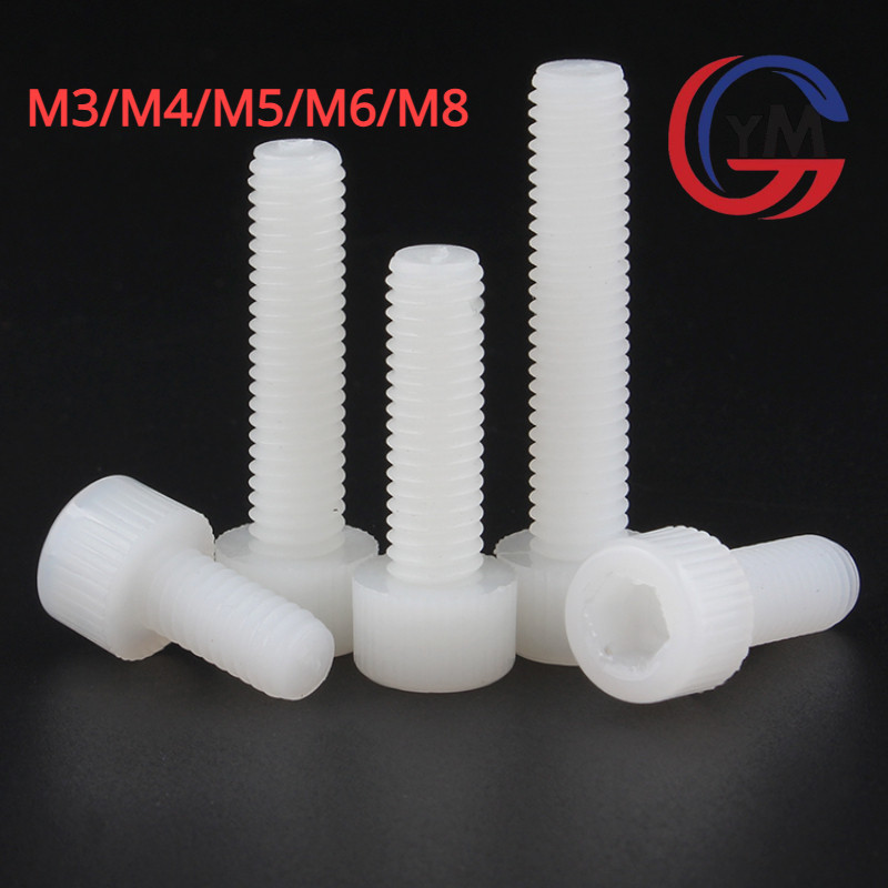 [YMH1] น็อต หัวจม หกเหลี่ยม ไนลอน เกลียวมิล ตลอด น็อต สกรู M3/M4/M5/M6/M8 Hexagon Socket Screw Bolt Full Thread Nylon PA66