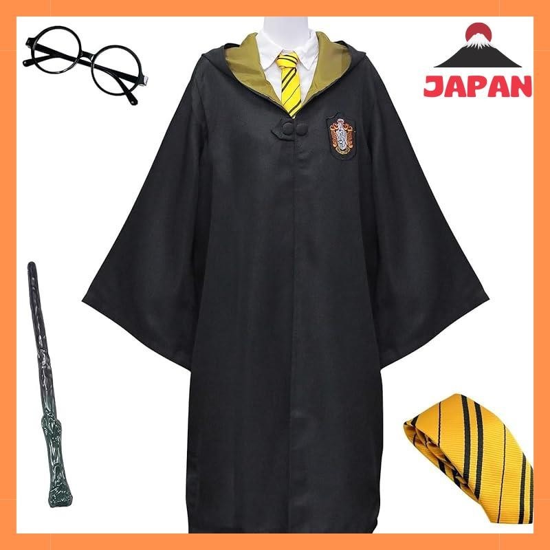 [Direct from Japan][Brand New][HepbAk] Harry Potter (Robe + Glasses + Tie + Wand) 4-Piece Full Set Costume for Men and Women (Hufflepuff (Yellow),XL)