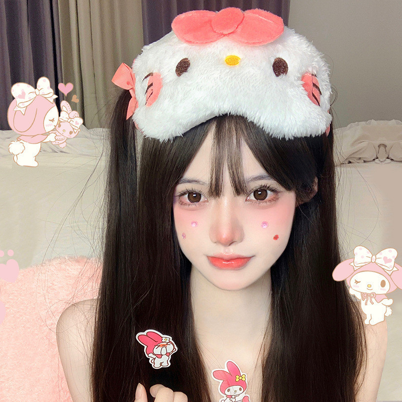 Hellokitty Plush Eye Mask หญิงน ่ ารักการ ์ ตูนผม Band อบเชยหูใหญ ่ สุนัข Blackout Sleep Eye Mask