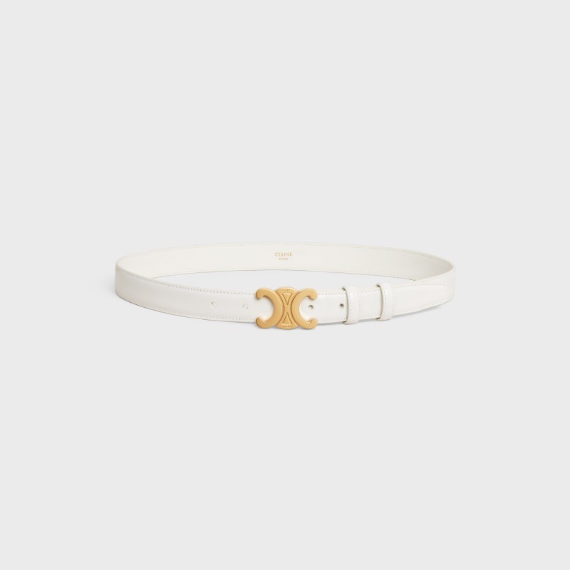 Top GRADE QUALITY MEDIUM TRIOMPHE BELT IN TAURILLON LEATHER WITH GIFT BOX-WHITE 25MM